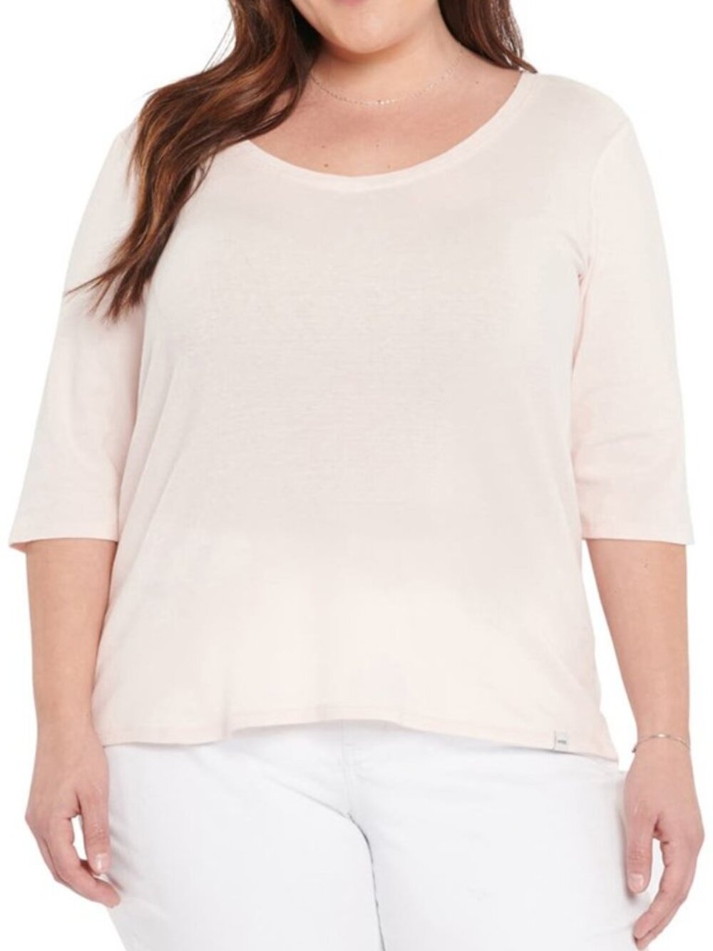 NYDJ Forever Comfort Elbow Sleeve V-Neck T-Shirt Ribbed Top Pink Size 0X 12W NEW